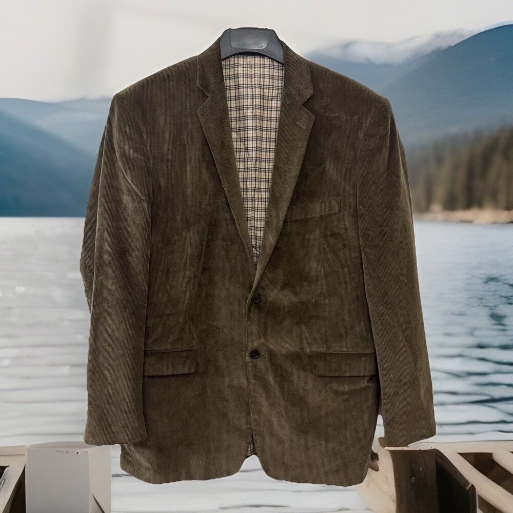 Y2K SADDLEBRED Blazer Mens44L Corduroy BROWN 2 Button Sport Coat Business Casual